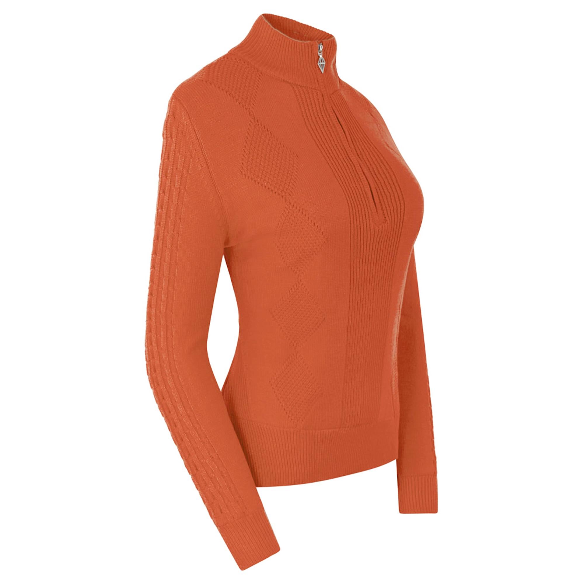Pure Golf Sorrell Cable Knit Lined Ladies Golf Jumper Ember Orange